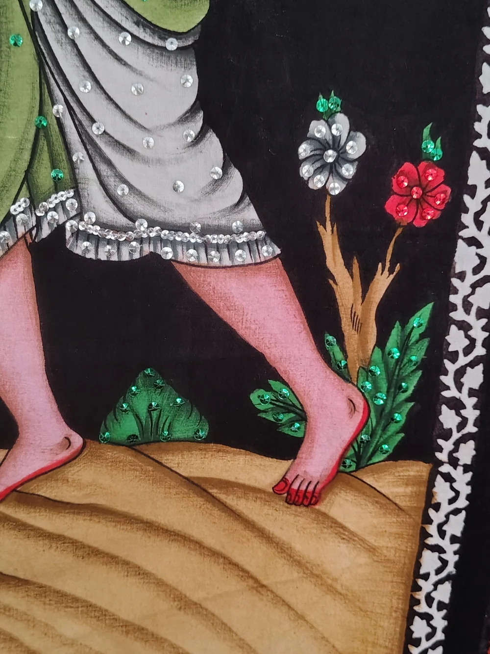 Mughal Art Tapestry/ Banner Handpainted Sequin Embellished Hindu India 36x23